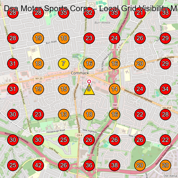 Dsa Motor Sports Corp. GeoGrid visibility map for Used Car Dealer in Commack